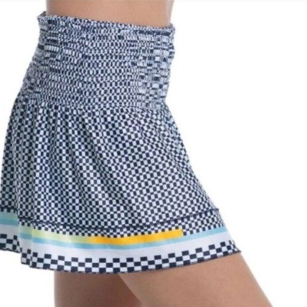 Lucky In Love Women's NWOT Check Me Out Navy Smocked Athletic Tennis Skort Sz M
